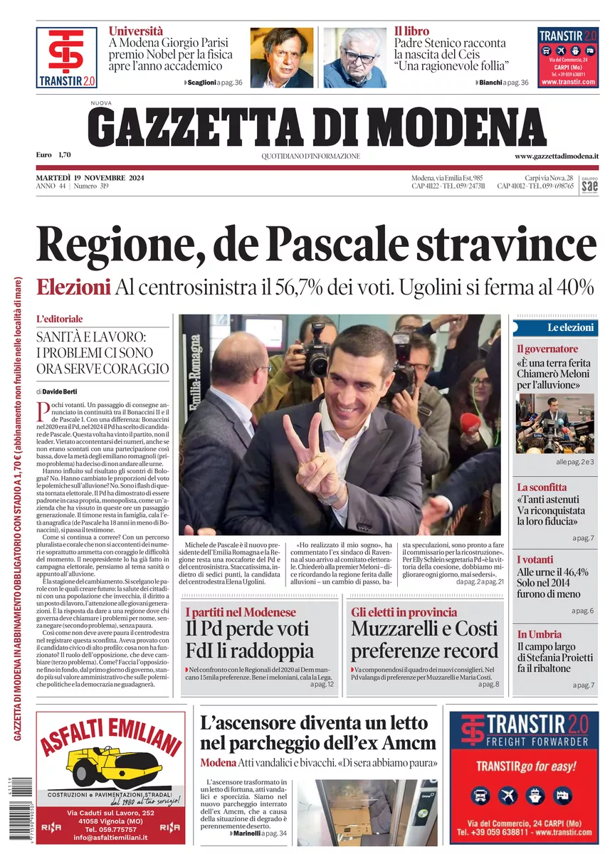 Prima-pagina-gazzetta di modena-oggi-edizione-del-2024-11-19